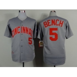 Cincinnati Reds #5 Johnny Bench 1969 Gray Wool Button Throwback Jersey