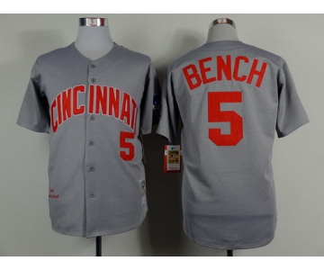 Cincinnati Reds #5 Johnny Bench 1969 Gray Wool Button Throwback Jersey