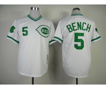 Cincinnati Reds #5 Johnny Bench St. Patrick's Day White Throwback jersey