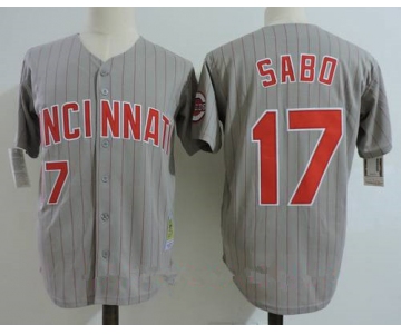 Men's Cincinnati Reds #17 Chris Sabo Gray Pinstripe 1993 Throwback Stitched MLB Majestic Cooperstown Collection Jersey