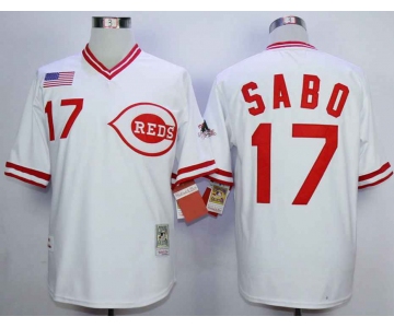 Men's Cincinnati Reds #17 Chris Sabo White 1990 Throwback Jersey