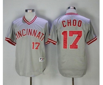 Men's Cincinnati Reds #17 Shin-Soo Choo Gray Pullover 2013 Cooperstown Collection Stitched MLB Majestic Jersey