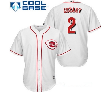Men's Cincinnati Reds #2 Zack Cozart White Home Stitched MLB Majestic Cool Base Jersey