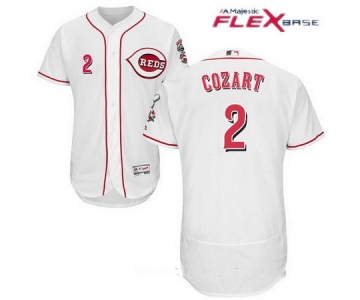 Men's Cincinnati Reds #2 Zack Cozart White Home Stitched MLB Majestic Flex Base Jersey