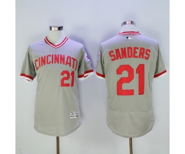 Men's Cincinnati Reds #21 Deion Sanders Gray Pullover 2016 Flexbase Majestic Baseball Jersey