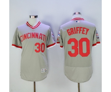 Men's Cincinnati Reds #30 Ken Griffey Jr Retired Gray Pullover 2016 Flexbase Majestic Baseball Jersey