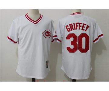 Men's Cincinnati Reds #30 Ken Griffey Jr Retired White Pullover Stitched MLB Majestic Cooperstown Collection Jersey