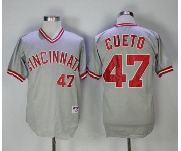 Men's Cincinnati Reds #47 Johnny Cueto Gray Pullover 2013 Cooperstown Collection Stitched MLB Majestic Jersey
