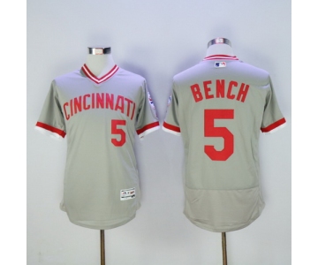 Men's Cincinnati Reds #5 Johnny Bench Retired Gray 2016 Flexbase Majestic Baseball Jersey