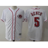 Men's Cincinnati Reds #5 Johnny Bench Retired White Cool Base Stitched MLB Jersey