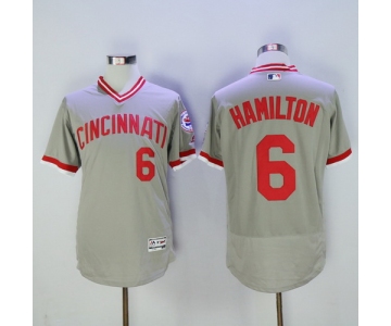 Men's Cincinnati Reds #6 Billy Hamilton Gray Pullover 2016 Flexbase Majestic Baseball Jersey