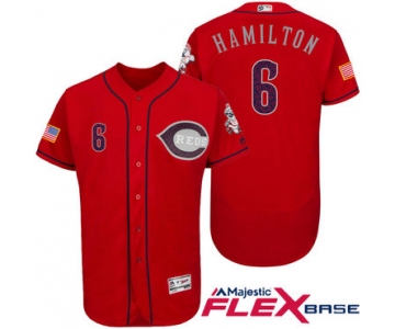 Men's Cincinnati Reds #6 Billy Hamilton Red Stars & Stripes Fashion Independence Day Stitched MLB Majestic Flex Base Jersey