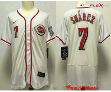 Men's Cincinnati Reds #7 Eugenio Suarez White Stitched MLB Flex Base Nike Jersey