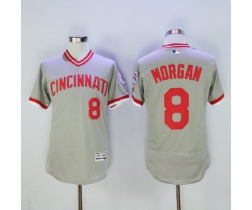 Men's Cincinnati Reds #8 Joe Morgan Retired Gray Pullover 2016 Flexbase Majestic Baseball Jersey