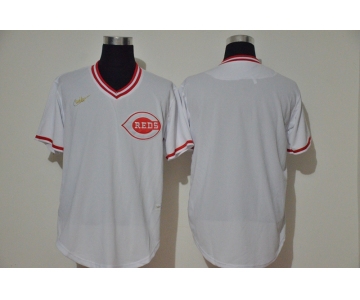 Men's Cincinnati Reds Blank White Throwback Cooperstown Stitched MLB Cool Base Nike Jersey