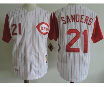 Mitchell And Ness 1997 Reds #21 Reggie Sanders White Strip Throwback Stitched MLB Jersey