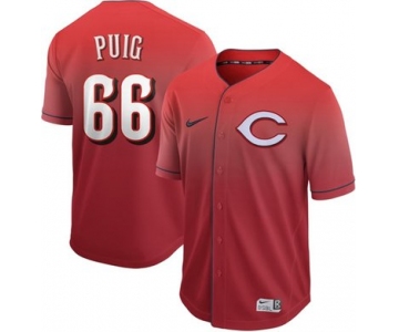 Reds #66 Yasiel Puig Red Fade Authentic Stitched Baseball Jersey