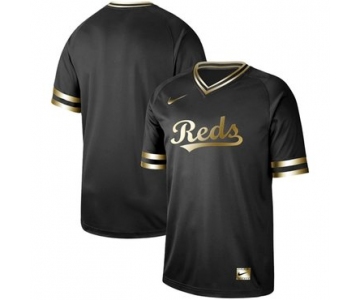 Reds Blank Black Gold Authentic Stitched Baseball Jersey