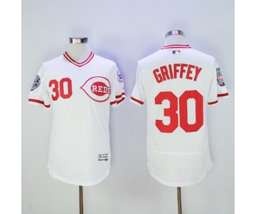 Size 5XL Men's Cincinnati Reds #30 Ken Griffey Jr Retired White Pullover 2016 Flexbase Majestic Baseball Jersey