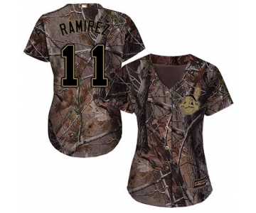 Cleveland Indians #11 Jose Ramirez Camo Realtree Collection Cool Base Women's Stitched Baseball Jersey
