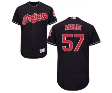 Men's Majestic #57 Shane Bieber Cleveland Indians Authentic Navy Flex Base Alternate Collection Jersey