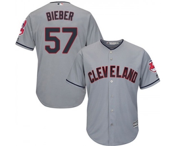Men's Majestic #57 Shane Bieber Cleveland Indians Replica Gray Cool Base Road Jersey