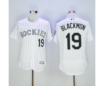 Men's Colorado Rockies #19 Charlie Blackmon White Pinstripe Home 2016 Flexbase Majestic Baseball Jersey