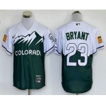 Men's Colorado Rockies #23 Kris Bryant Green 2022 City Connect Cool Base Stitched Jersey