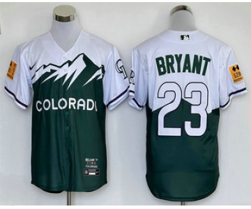 Men's Colorado Rockies #23 Kris Bryant Green 2022 City Connect Cool Base Stitched Jersey