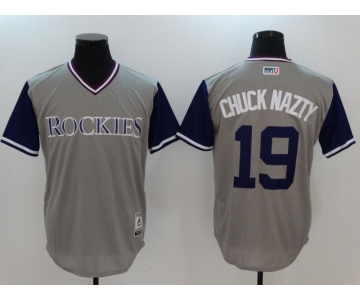 Men Colorado Rockies 19 Chuck nazty Gray Game Legend Edition MLB Jersey