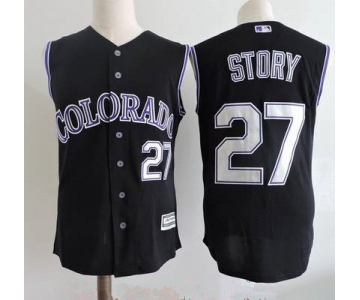 Men's Colorado Rockies #27 Trevor Story Black Vest Sleeveless Stitched MLB Majestic Cool Base Jersey