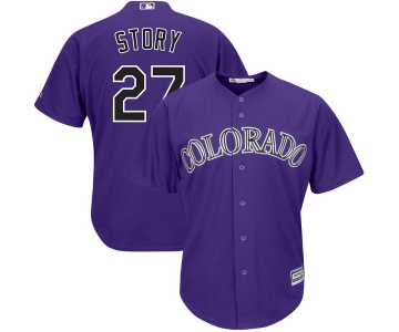 Men's Colorado Rockies 27 Trevor Story Purple Cool Base Jersey