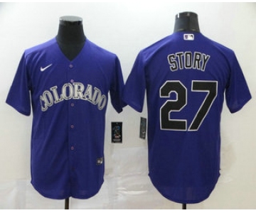 Men's Colorado Rockies #27 Trevor Story Purple Stitched MLB Cool Base Nike Jersey