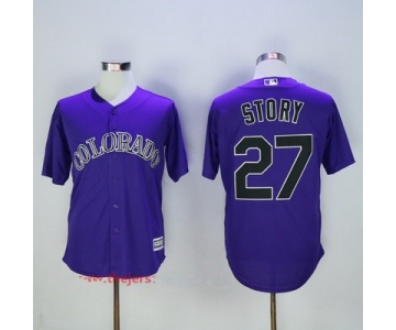 Men's Colorado Rockies #27 Trevor Story Purple Stitched MLB Majestic Cool Base Jersey