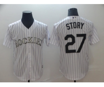 Men's Colorado Rockies 27 Trevor Story White Cool Base Jersey