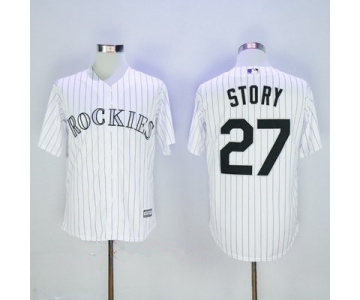 Men's Colorado Rockies #27 Trevor Story White Home Stitched MLB Majestic Cool Base Jersey
