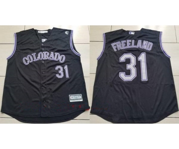 Men's Colorado Rockies #31 Kyle Freeland Black Vest Sleeveless Stitched MLB Majestic Cool Base Jersey