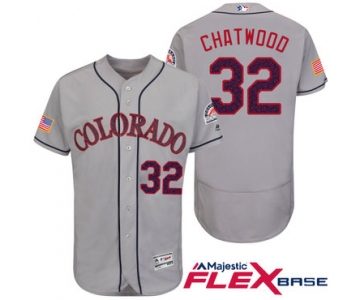 Men's Colorado Rockies #32 Tyler Chatwood Gray Stars & Stripes Fashion Independence Day Stitched MLB Majestic Flex Base Jersey