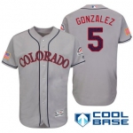 Men's Colorado Rockies #5 Carlos Gonzalez Gray Stars & Stripes Fashion Independence Day Stitched MLB Majestic Cool Base Jersey