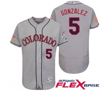 Men's Colorado Rockies #5 Carlos Gonzalez Gray Stars & Stripes Fashion Independence Day Stitched MLB Majestic Flex Base Jersey