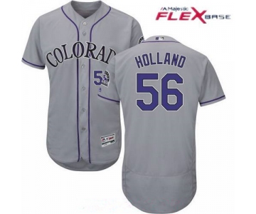 Men's Colorado Rockies #56 Greg Holland Gray Road Stitched MLB Majestic Flex Base Jersey
