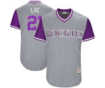 Men's Colorado Rockies Jonathan Lucroy Luc Majestic Gray 2017 Players Weekend Authentic Jersey