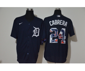 Men's Detroit Tigers #24 Miguel Cabrera Navy Blue Team Logo Stitched MLB Cool Base Nike Jersey