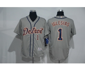 Men's Detroit Tigers #1 Jose Iglesias Gray Road 2016 Flexbase Majestic Baseball Jersey