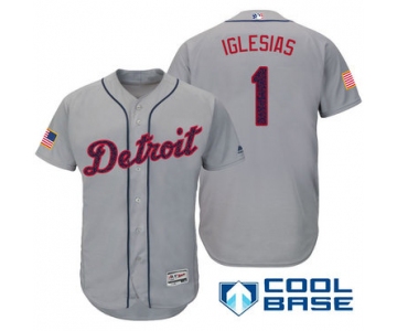 Men's Detroit Tigers #1 Jose Iglesias Gray Stars & Stripes Fashion Independence Day Stitched MLB Majestic Cool Base Jersey