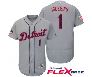 Men's Detroit Tigers #1 Jose Iglesias Gray Stars & Stripes Fashion Independence Day Stitched MLB Majestic Flex Base Jersey