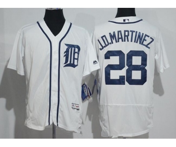 Men's Detroit Tigers #28 J. D. Martinez White Home Stitched MLB 2016 Majestic Flex Base Jersey