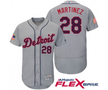 Men's Detroit Tigers #28 J.D. Martinez Gray Stars & Stripes Fashion Independence Day Stitched MLB Majestic Flex Base Jersey