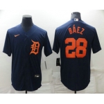Men's Detroit Tigers #28 Javier Baez Navy Blue Stitched Cool Base Nike Jersey