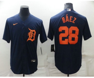 Men's Detroit Tigers #28 Javier Baez Navy Blue Stitched Cool Base Nike Jersey